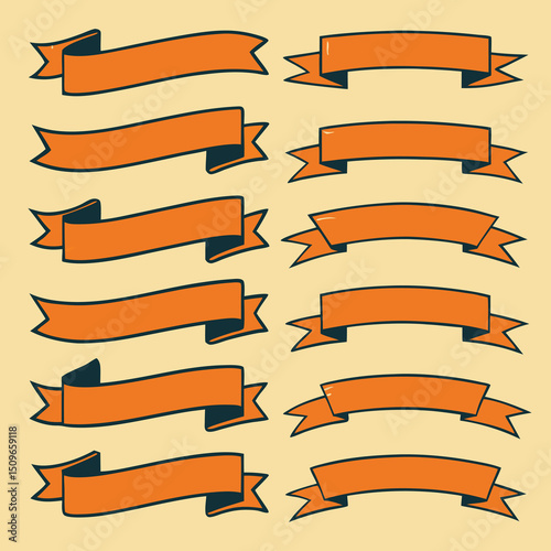 Set of orange ribbon banners in a retro style ideal for various design projects