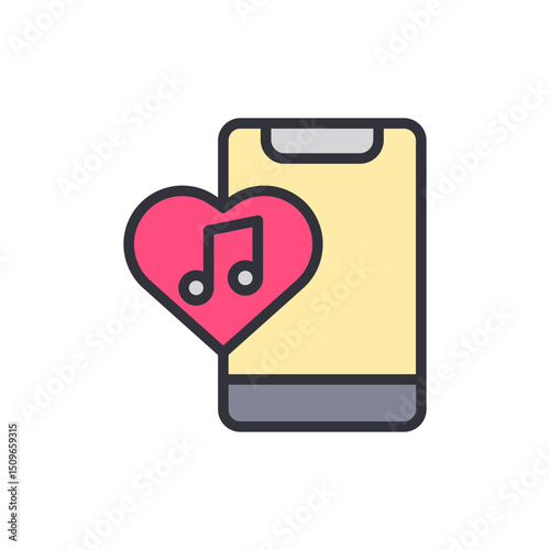 Stylized Cellphone With Music Note On Heart For Audio Entertainment