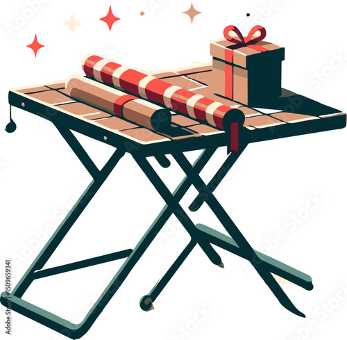 Festive Gift Wrapping Station: Foldable Table with Supplies