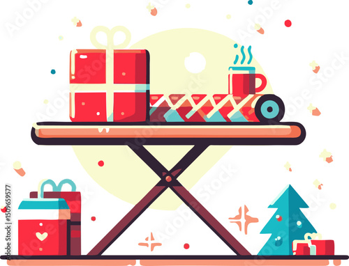 Festive Christmas Gifts and Hot Drink on a Tabletop