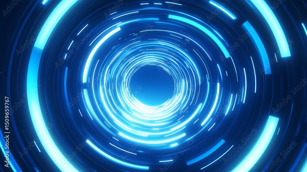 Obraz premium Blue Neon Circular Tunnel with Radiant Light Effects