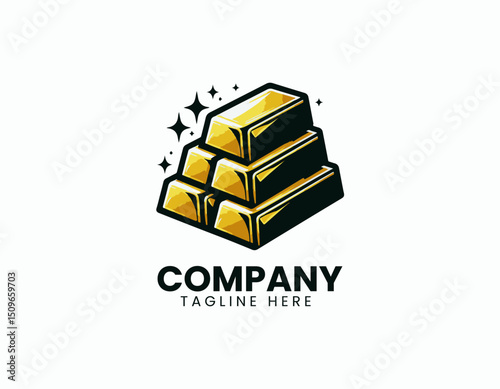 Neatly Stacked Glistening Gold Bars Illustration Vector Logo Design