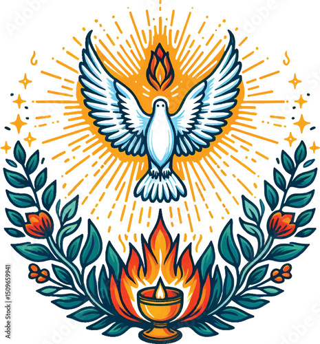 Holy Spirit Dove Descending with Divine Fire