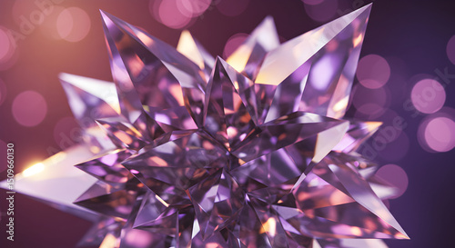 Abstract 3D illustration of a crystalline structure with bokeh background.