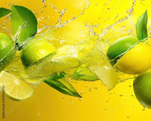 Fresh citrus fruits in water splashes photo