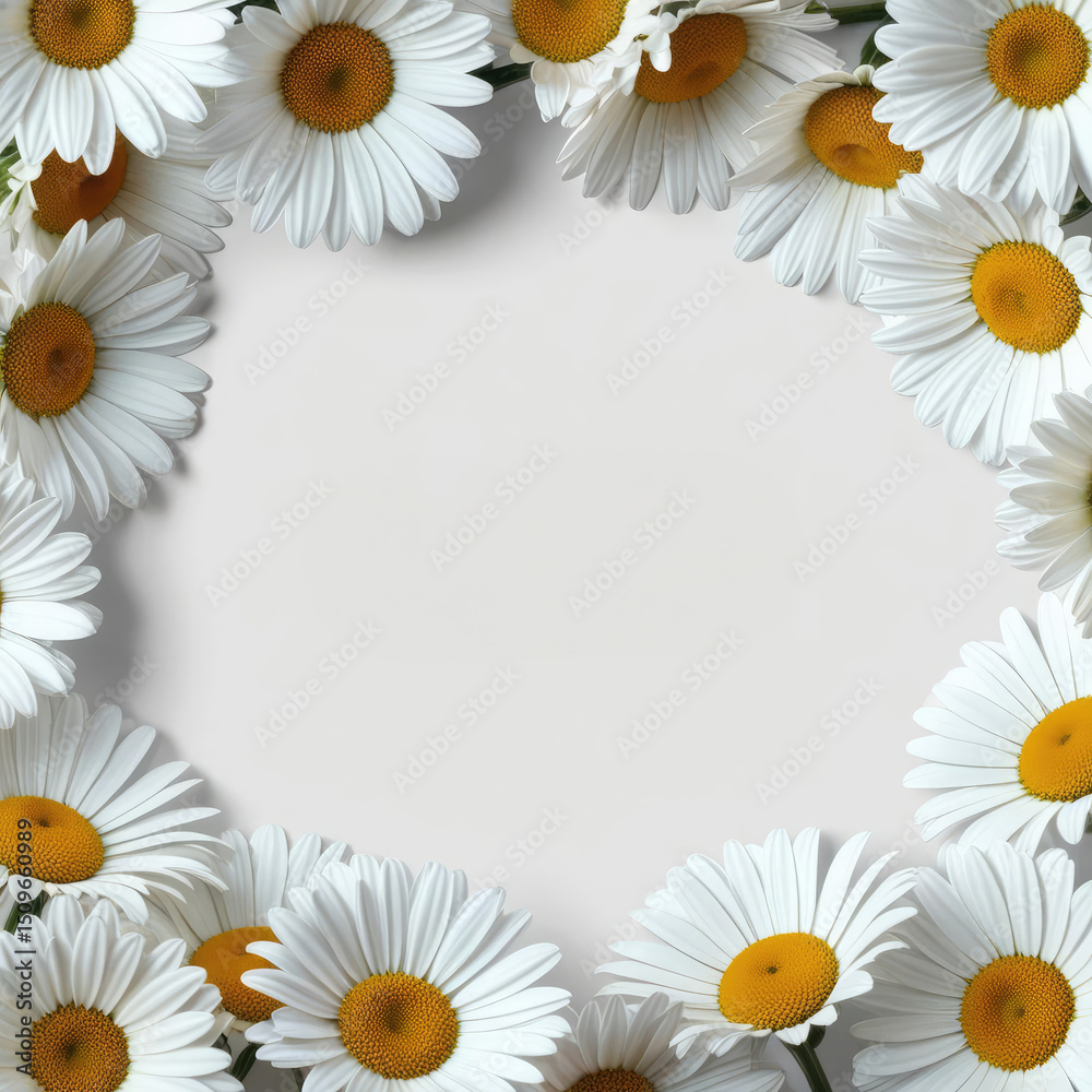 Fototapeta premium Elegant Daisy Frame with Copy Space, Perfect for Springtime Greetings and Floral Designs