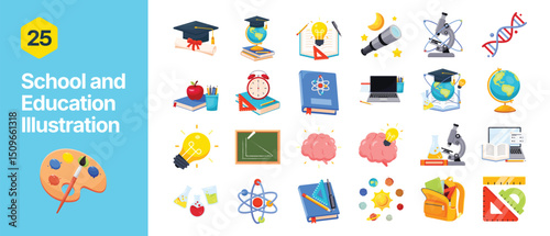 Back to school flat vector set of compositions with objects related to education theme