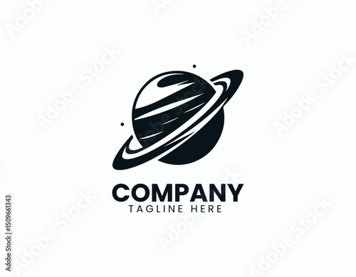 Sleek Black Silhouette of Majestic Saturn Planet Iconic Rings Vector Logo Design