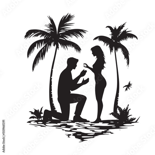 silhouette of a couple on the beach