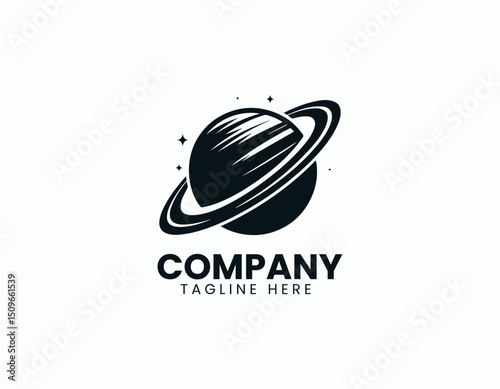 Sleek Black Silhouette of Majestic Saturn Planet Iconic Rings Vector Logo Design