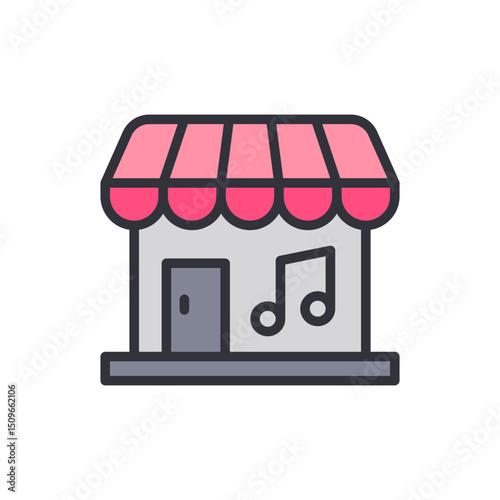 Whimsical Music Storefront Icon With Pink Awning And Graphic Note