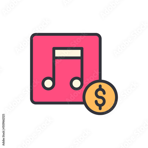 Symbolic Depiction Of Musical Note Icon With Dollar Sign On Corner