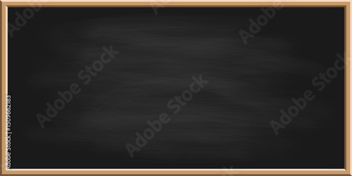 School Blackboard with Wooden Frame. Chalkboard with white Chalk Dirty Texture. Vector Realistic Black Board for Classroom, Restaurant Menu Board Template. Rectangular Blackboard Education Chalk. Web.