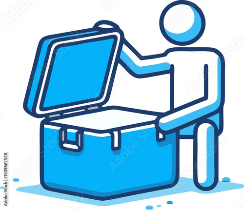 Simple Illustration of Person Opening a Cooler Box