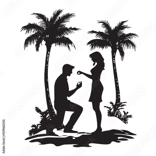 silhouette of a couple on the beach
