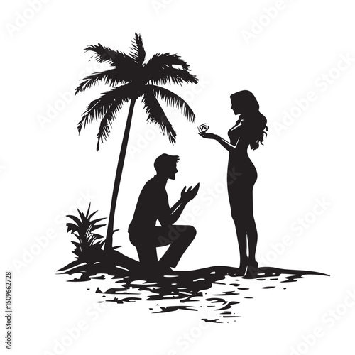 silhouette of a couple on the beach