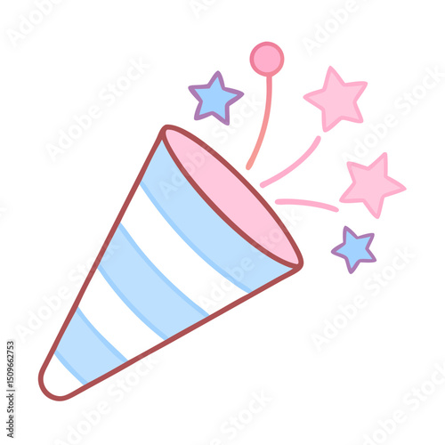 Party popper icon with confetti in pastel colors for celebration themes