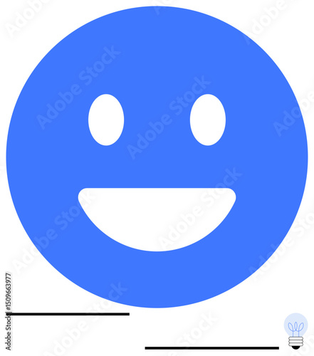 Blue happy face symbolizing happiness, paired with a lightbulb for creativity, innovation, and ideas. Ideal for positivity, happiness, creativity, communication, motivation brainstorming innovation