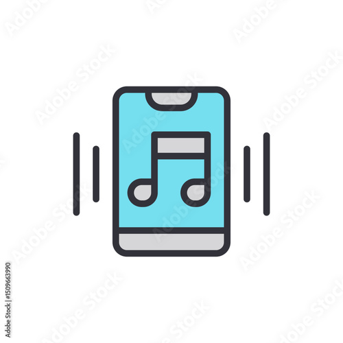 Vibrating Smartphone With Music Note Icon For Mobile Applications
