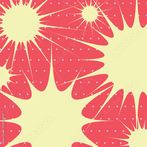 Red Background with Yellow Banging Stars and Pink Dot Trails, Simpll Flat Design