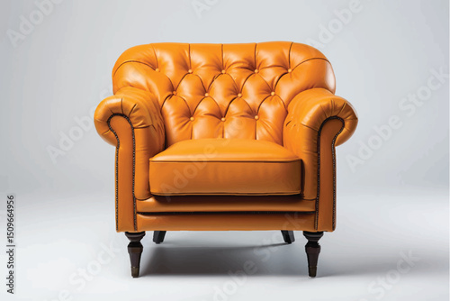 vintage leather sofa on wooden isolate on white clipping path