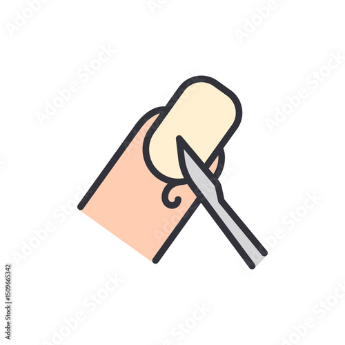 Simplified Manicure Illustration Featuring Cuticle Tool And Clean Nail