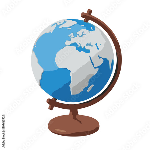 3d cartoom Earth globe. Planet Earth model with world map on base isolated on white background. 3d rendering
