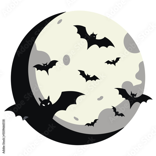 Full moon with flying bats halloween background design