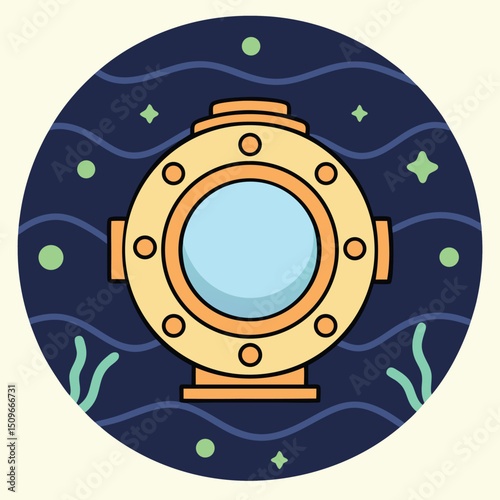 Bathysphere descending into deep ocean vector illustration