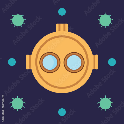 Bathysphere descending into deep ocean vector illustration