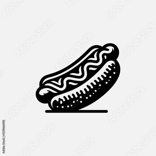 A delicious black and white illustration vector logo of a hot dog with perfect condiments