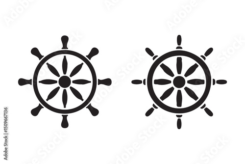 Vintage metal ship's wheel compass rose vector illustration with nautical direction travel icon