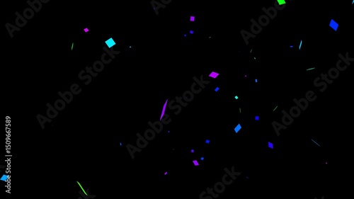 Falling confetti. Flying confetti. Colorful confetti. Alpha channel. Transparent background. 