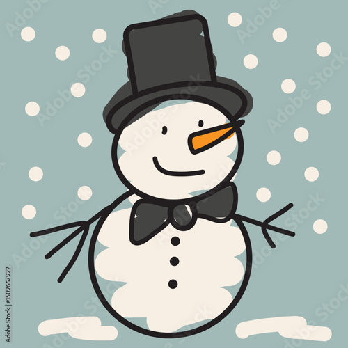 Funny stick  figure snowman vector cartoon illustration