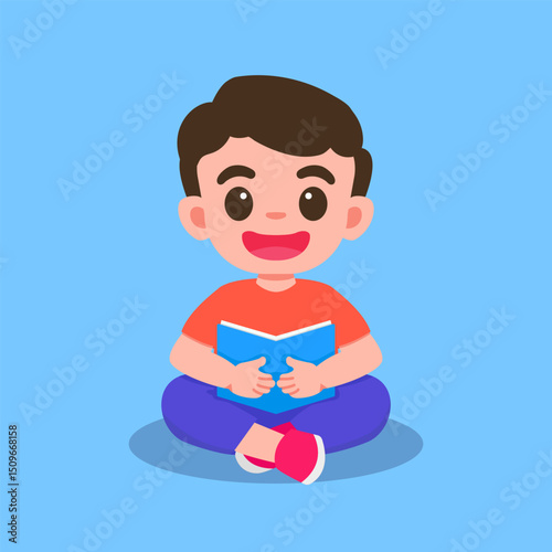 Cute Cartoon Boy Reading a Book character design