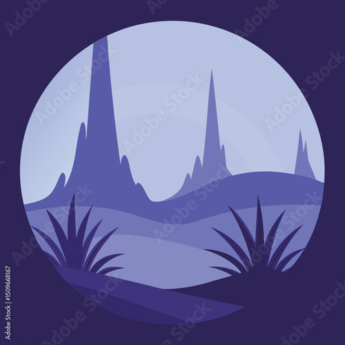 Alien planet landscape silhouette sci fi vector design