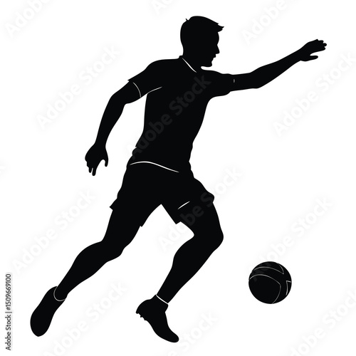 Silhouette of a man playing football on a white background
