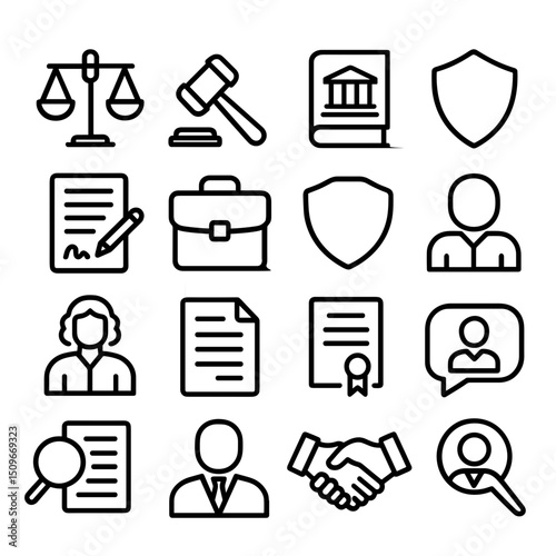 Simple Outline Legal Law and Justice Element Symbol Sign Icon Set