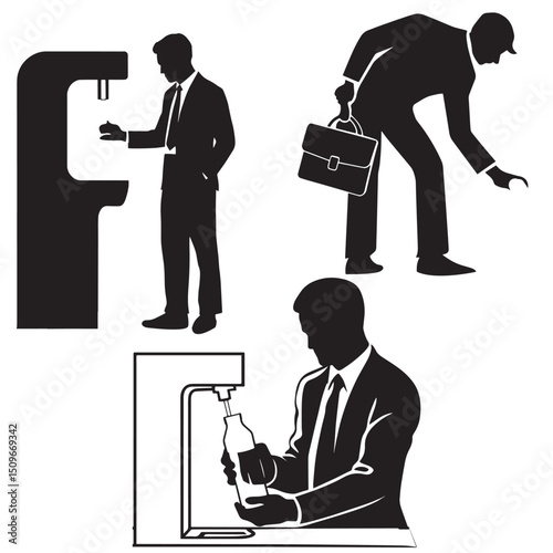 silhouette of working professionals using technology showing office scenes with people