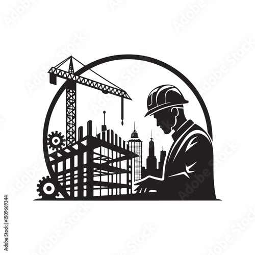construction vector silhouette clip art logo design illustration