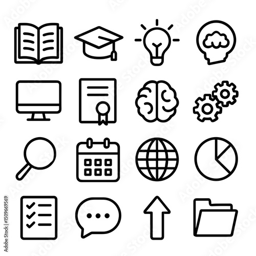 Outline Minimalist Education Icon Set with Study and Learning Elements