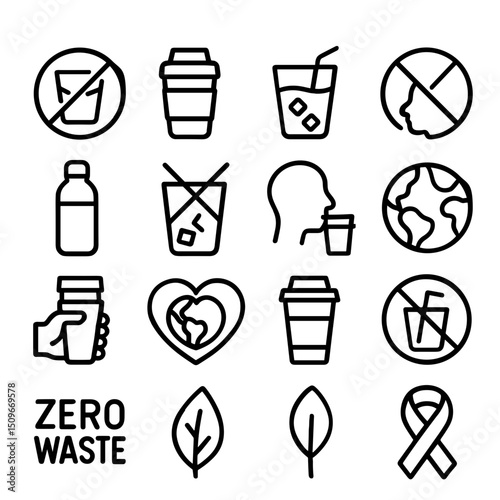 Simple Outline Zero Waste Icon Set Eco Friendly Lifestyle
