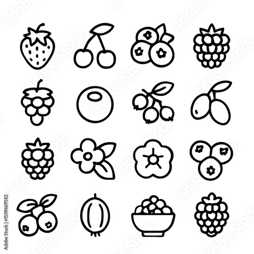 Outline Handdrawn Assorted Berry Fruit Isolated Sign Shape Icon Collection