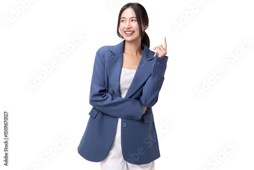 Fotografie Portrait of happy young business woman posing isolated on transparent background, PNG file format