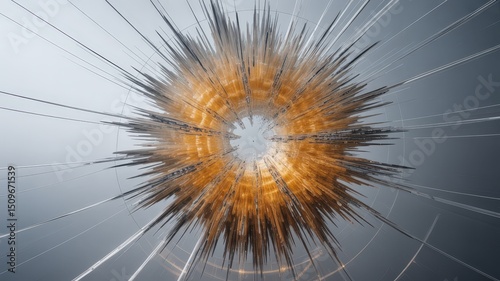 Abstract Golden Core Exploding with Sharp Metallic Shards and Light Streaks