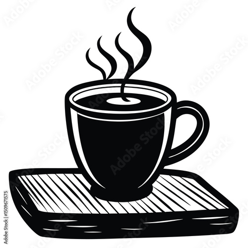 Steaming coffee in rustic cup vector design