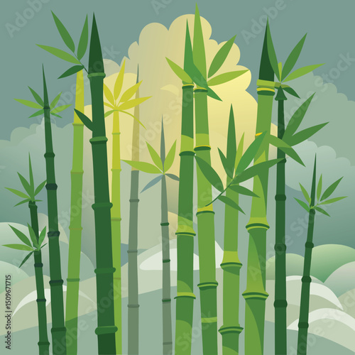 Dense bamboo grove illustration tall slender bamboo plants