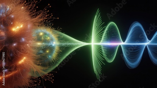 Abstract visualization of organic energy transforming into a coherent wave signal