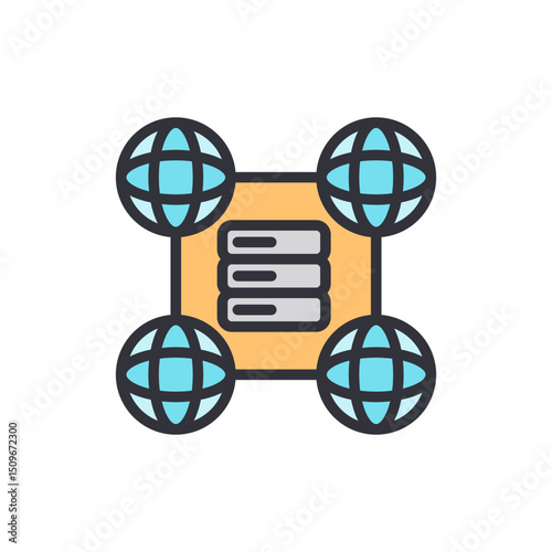 Global Network Server Icon With Worldwide Connectivity Illustration