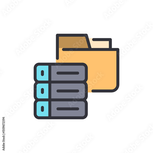 Data Management Icon Representing Server Infrastructure And Folder Storage